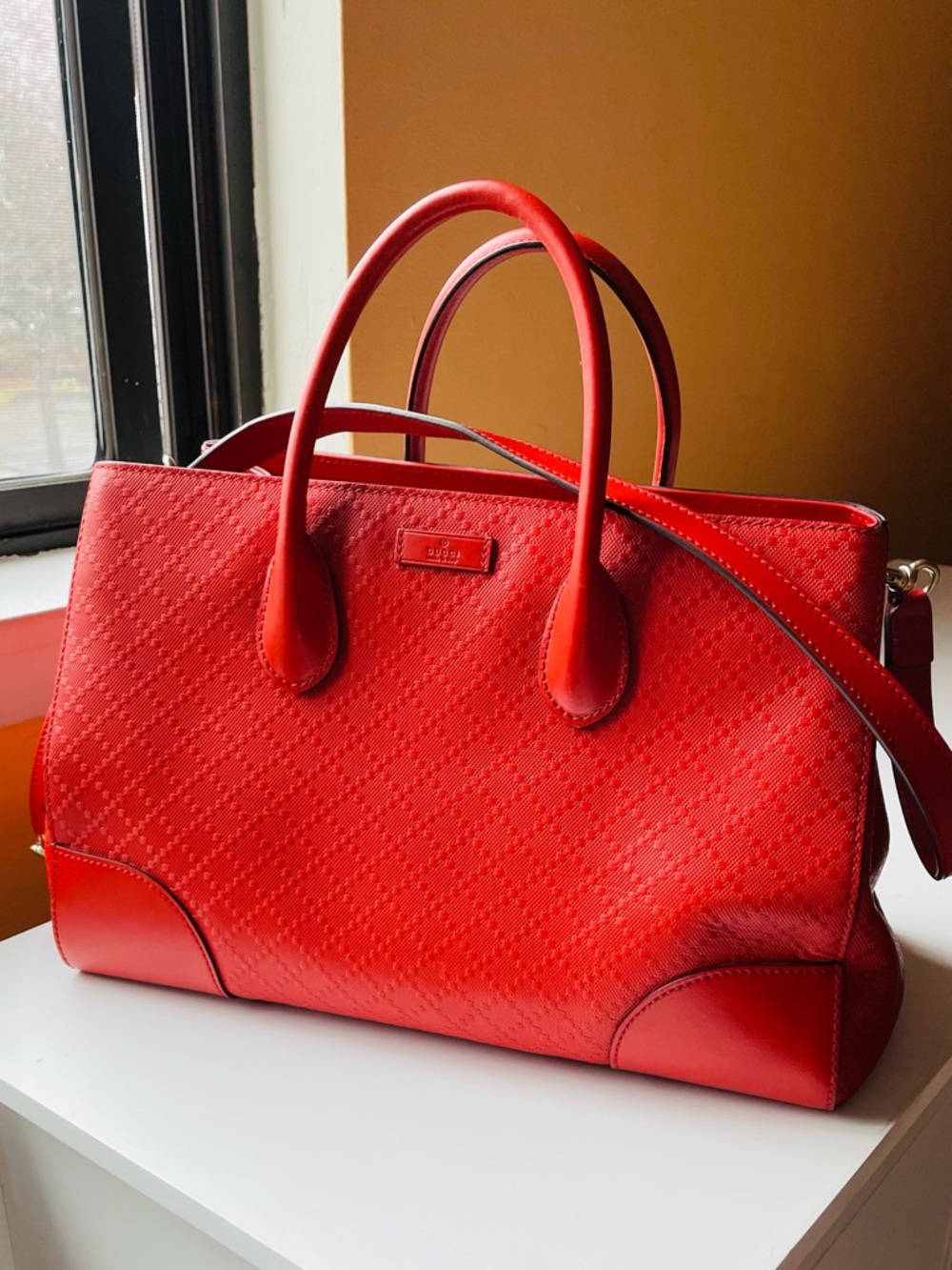 Gucci authentic orange Diamante Leather Top-Handle Tote